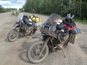 Bikes caked with mud