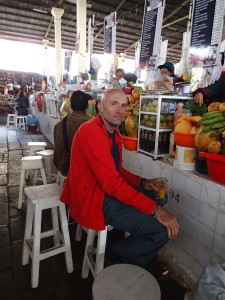 Enjoying a fresh juice at the Cusco Market