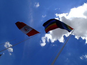 Peruvian and Inca Flags at the Plaza de Armas