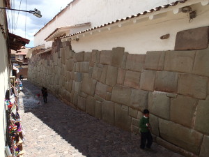 Old Spanish buildings with the foundations of the Inca buildings